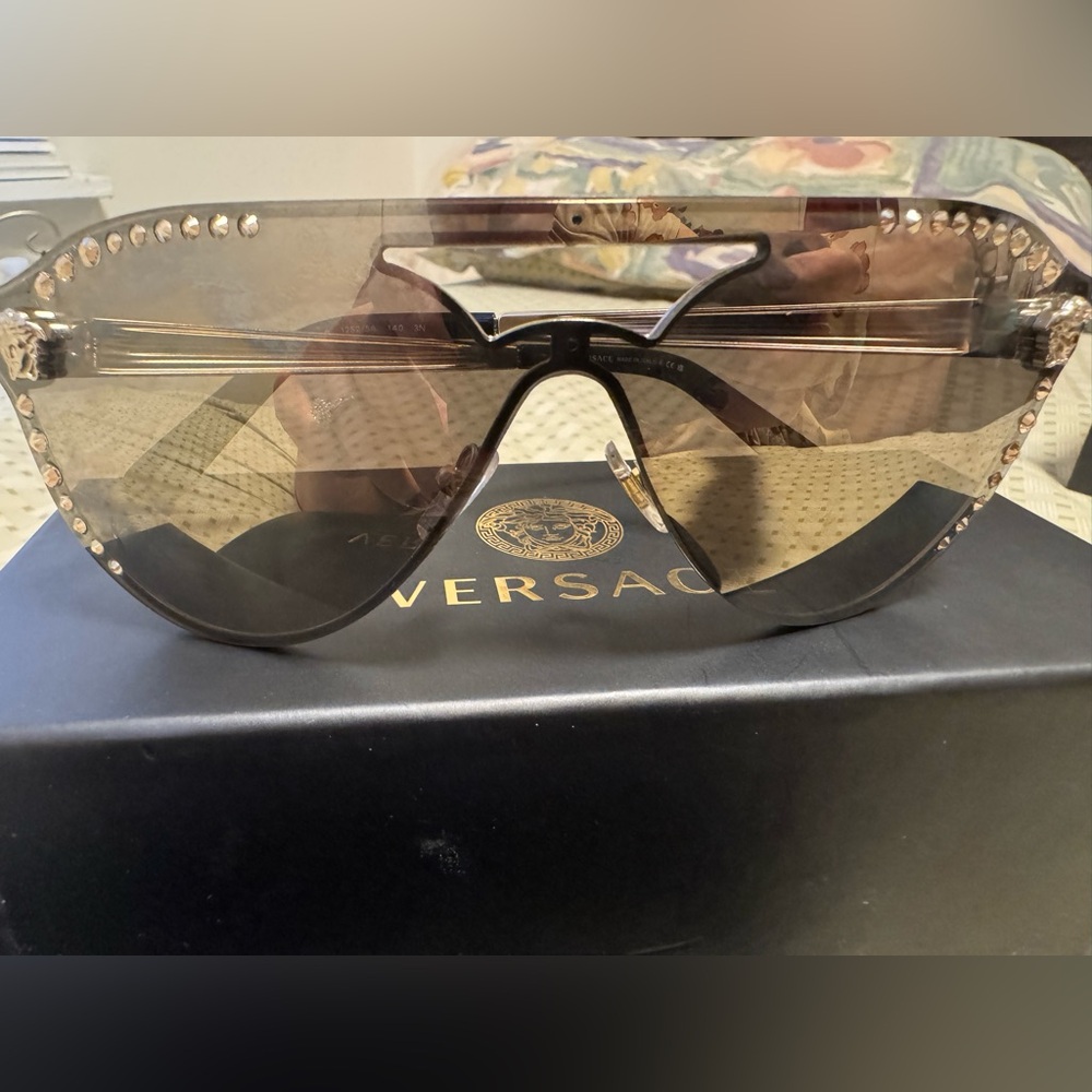 Versace Gold/Black Mirrored Medussa Crystals Sunglasses